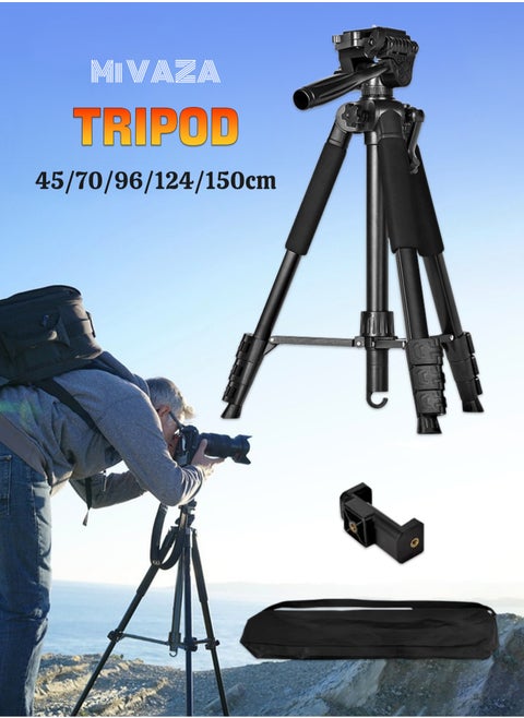 Portable Metal Tripod - 150cm Foldable Stand - 360° Rotation - Mobile Phone Holder - Compatible with Projector, Fill Light, Slr Camera, Mirrorless Camera, Gimbal, Telescope