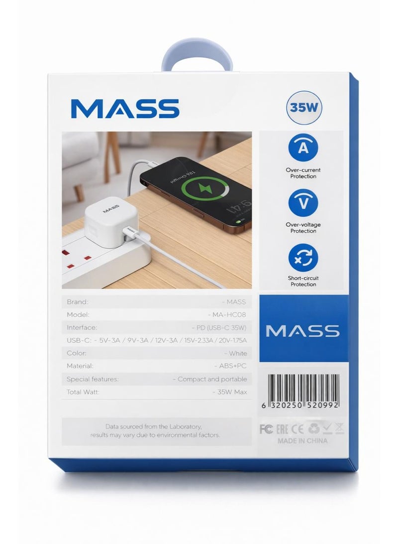 ماس شاحن سريع USB-C بقوة 35 واط متوافق مع أجهزة iPhone 16/16pro, 17/17pro Max - أبيض - ضمان محلي لمدة عام - Image 2