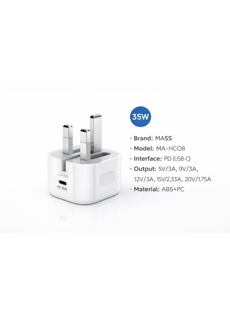 ماس شاحن سريع USB-C بقوة 35 واط متوافق مع أجهزة iPhone 16/16pro, 17/17pro Max - أبيض - ضمان محلي لمدة عام - Image 3