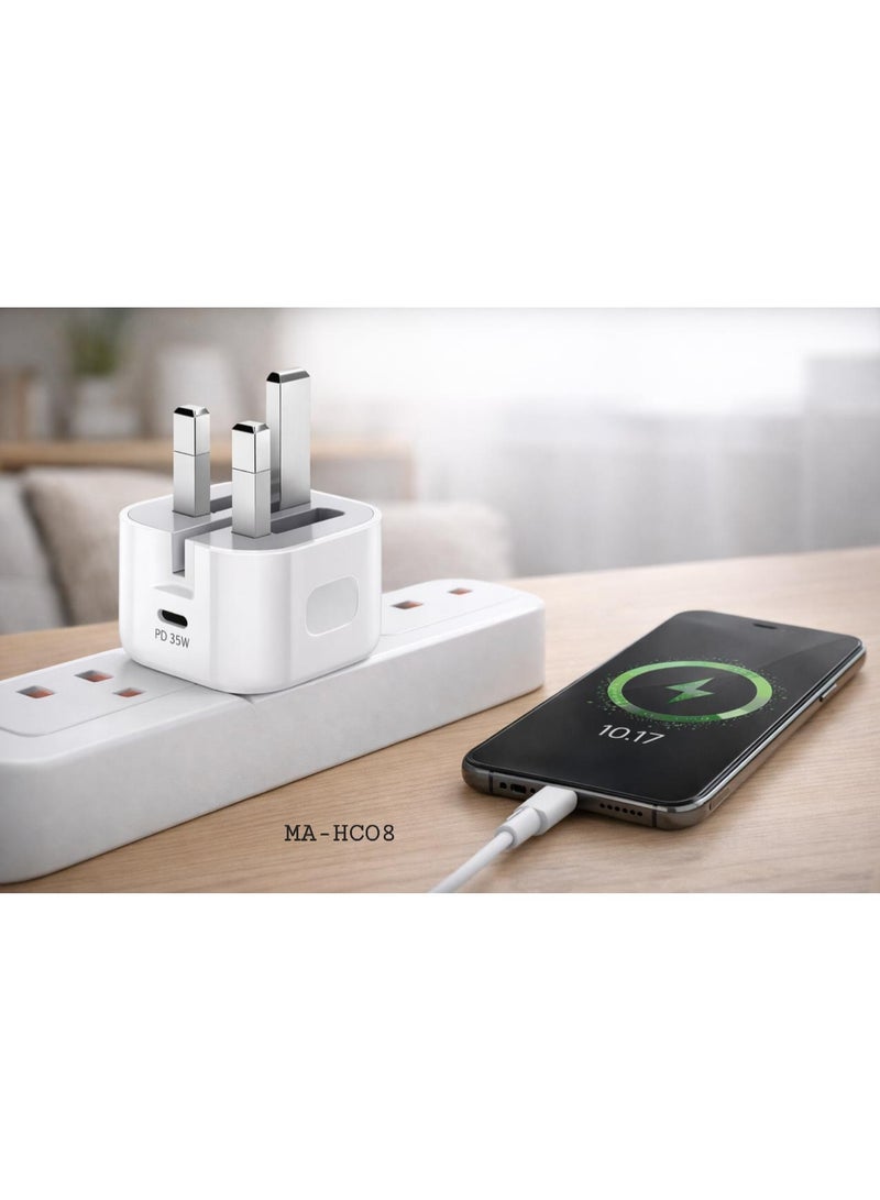 ماس شاحن سريع USB-C بقوة 35 واط متوافق مع أجهزة iPhone 16/16pro, 17/17pro Max - أبيض - ضمان محلي لمدة عام - Image 4