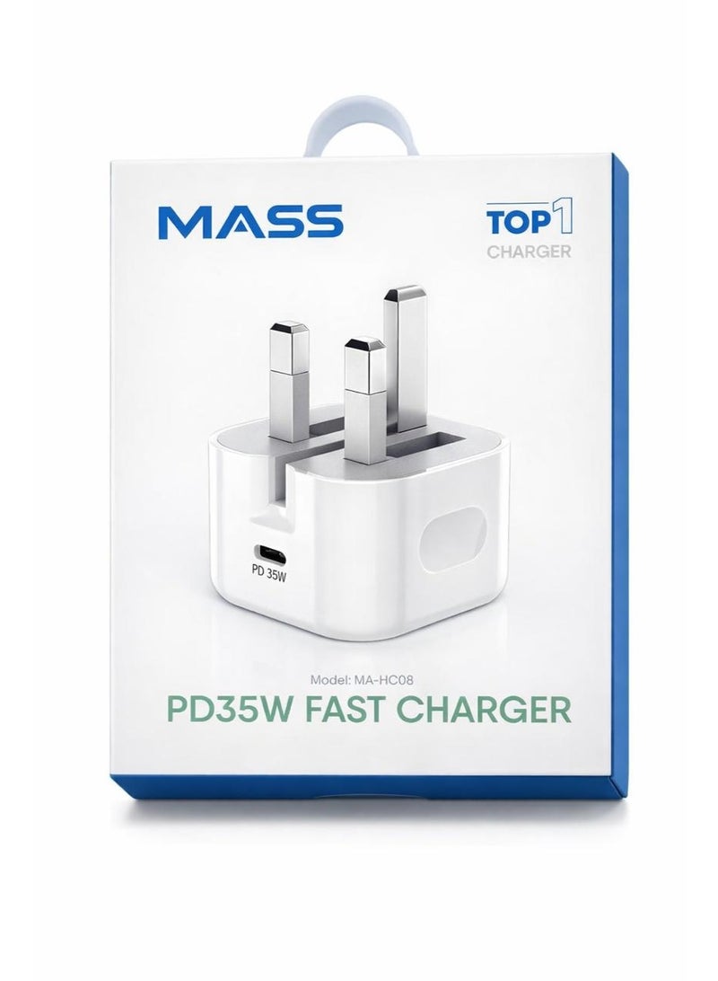 ماس شاحن سريع USB-C بقوة 35 واط متوافق مع أجهزة iPhone 16/16pro, 17/17pro Max - أبيض - ضمان محلي لمدة عام - Image 1