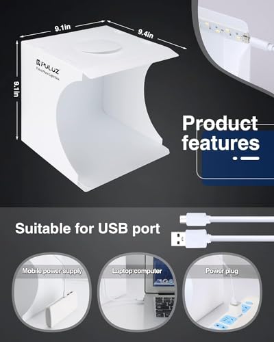 PULUZ Mini Photo Studio Box, PULUZ 20cm Portable Photography Shooting Light Tent Kit, White Folding Lighting Softbox with 20 LED Lights + 6 Backdrops for Product Display - Image 3