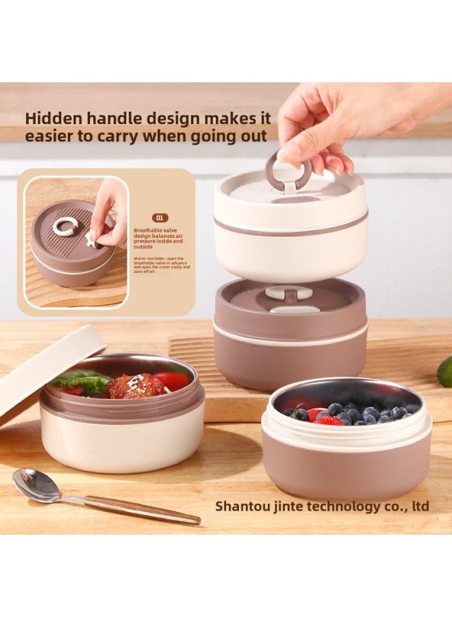 Stainless Steel Insulated Lunch Box Insulated Bucket Microwave Oven Japanese-style Student Double-layer Round Food Grade Bento Lid Lunch Box-Specifications:Three-layer Handle Bag  - Image 3