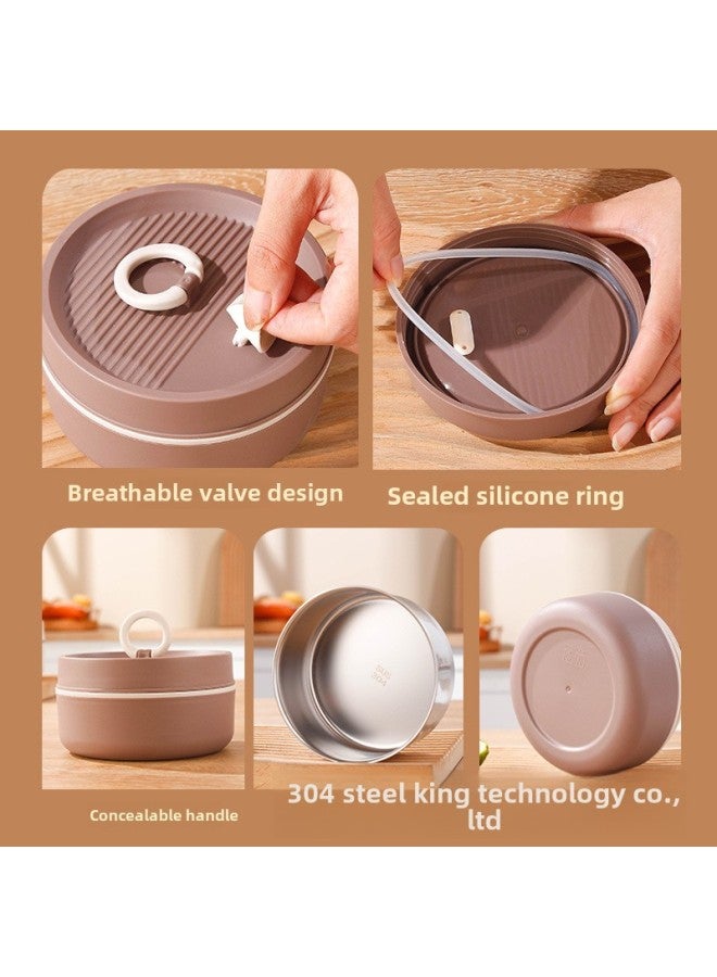 Stainless Steel Insulated Lunch Box Insulated Bucket Microwave Oven Japanese-style Student Double-layer Round Food Grade Bento Lid Lunch Box-Specifications:Three-layer Handle Bag  - Image 5