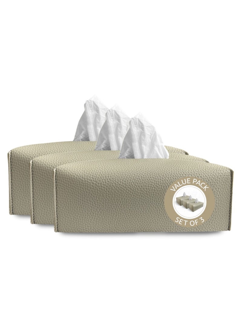LeArt Leather Tissue Box Cover PACK OF 3 – Elegant Tissue Box Holder for Office Car Hotel Home Decor | Living Room Bedroom Bathroom | Facial Tissue Holder, Car Tissue Box Holder (Stone Grey - Pack of 3) - Image 1