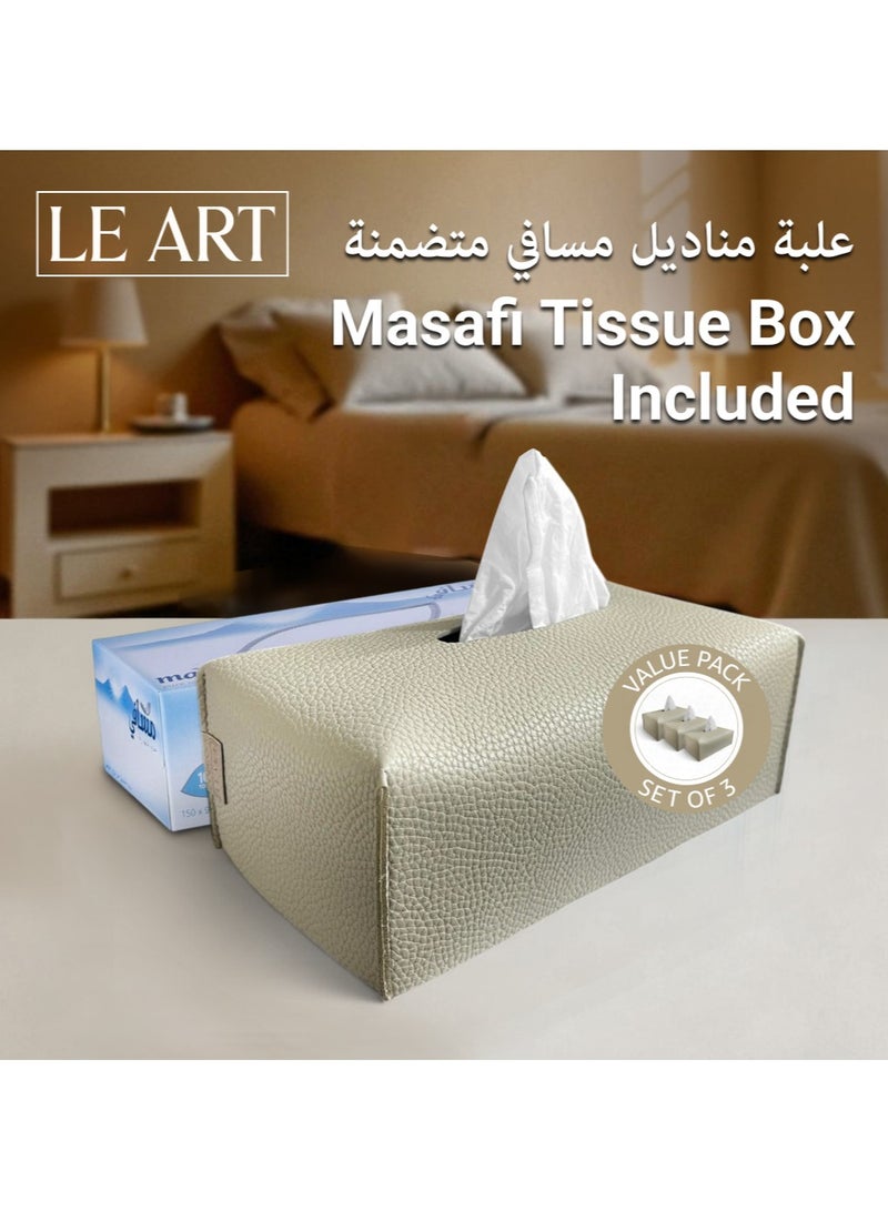 LeArt Leather Tissue Box Cover PACK OF 3 – Elegant Tissue Box Holder for Office Car Hotel Home Decor | Living Room Bedroom Bathroom | Facial Tissue Holder, Car Tissue Box Holder (Stone Grey - Pack of 3) - Image 3