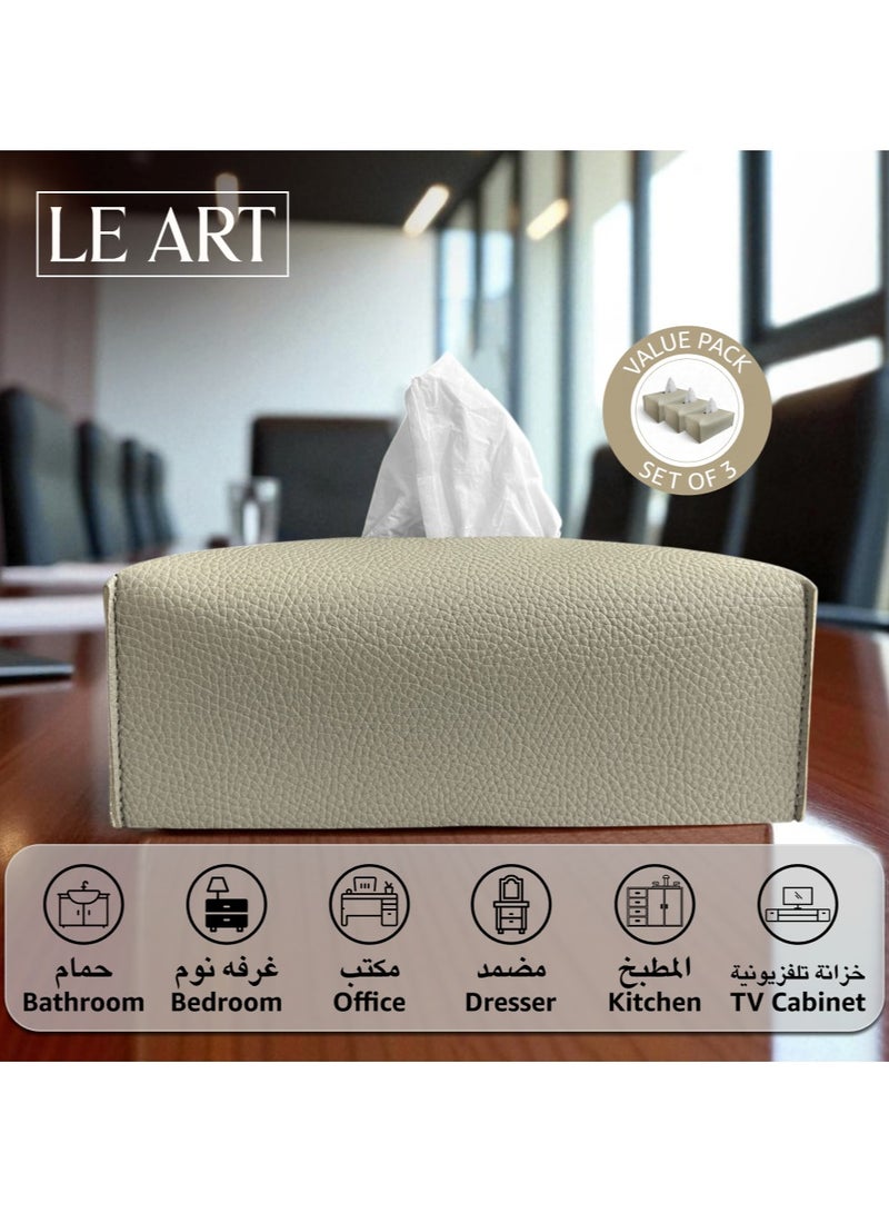 LeArt Leather Tissue Box Cover PACK OF 3 – Elegant Tissue Box Holder for Office Car Hotel Home Decor | Living Room Bedroom Bathroom | Facial Tissue Holder, Car Tissue Box Holder (Stone Grey - Pack of 3) - Image 4
