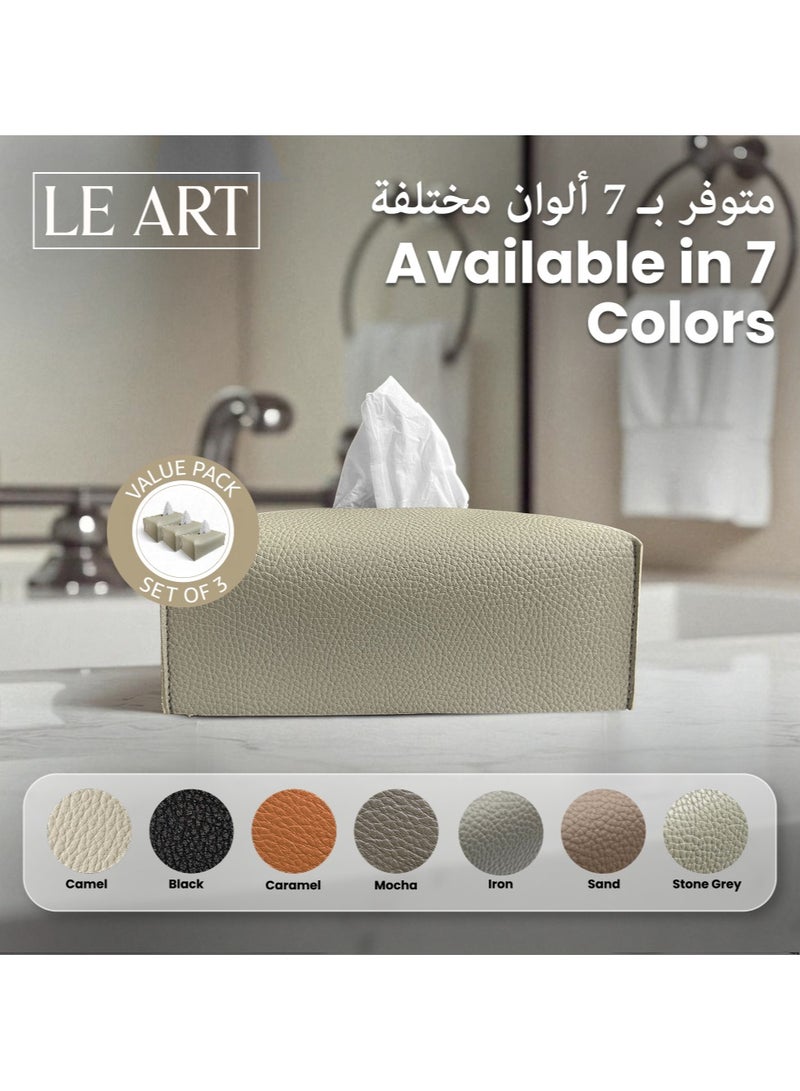 LeArt Leather Tissue Box Cover PACK OF 3 – Elegant Tissue Box Holder for Office Car Hotel Home Decor | Living Room Bedroom Bathroom | Facial Tissue Holder, Car Tissue Box Holder (Stone Grey - Pack of 3) - Image 5