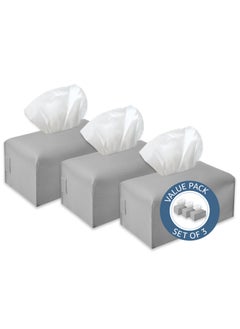 LeArt Leather Tissue Box Cover – Home Decorations for Living Room, Bedroom and Office | Car Tissue Holder | Tissue Box Holder for Car | Tissue Box Cover for Car (Stone Grey - Pack of 3)  - Image 1