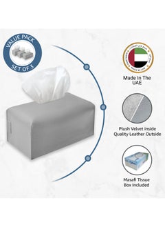 LeArt Leather Tissue Box Cover – Home Decorations for Living Room, Bedroom and Office | Car Tissue Holder | Tissue Box Holder for Car | Tissue Box Cover for Car (Stone Grey - Pack of 3)  - Image 2