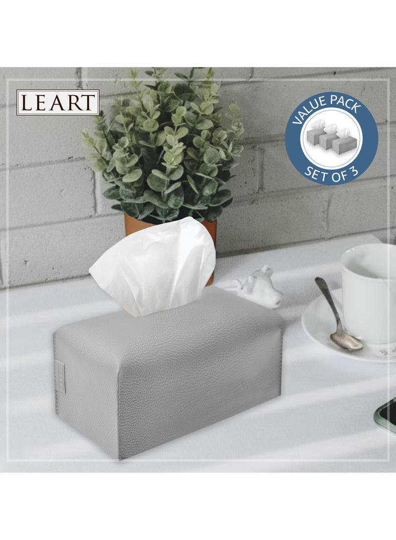 LeArt Leather Tissue Box Cover – Home Decorations for Living Room, Bedroom and Office | Car Tissue Holder | Tissue Box Holder for Car | Tissue Box Cover for Car (Stone Grey - Pack of 3)  - Image 4