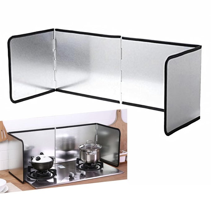 FOLDABLE SPLASH GUARD FOR POT COOKER HOOD WALL PROTECTION SPLASH GUARD WITH 4 SIDES FOR HEAT INSULATION KITCHEN UTENSILS POLISL FOLDABLE MULTIPURPOSE ANTIRUST EASY TO CLEAN