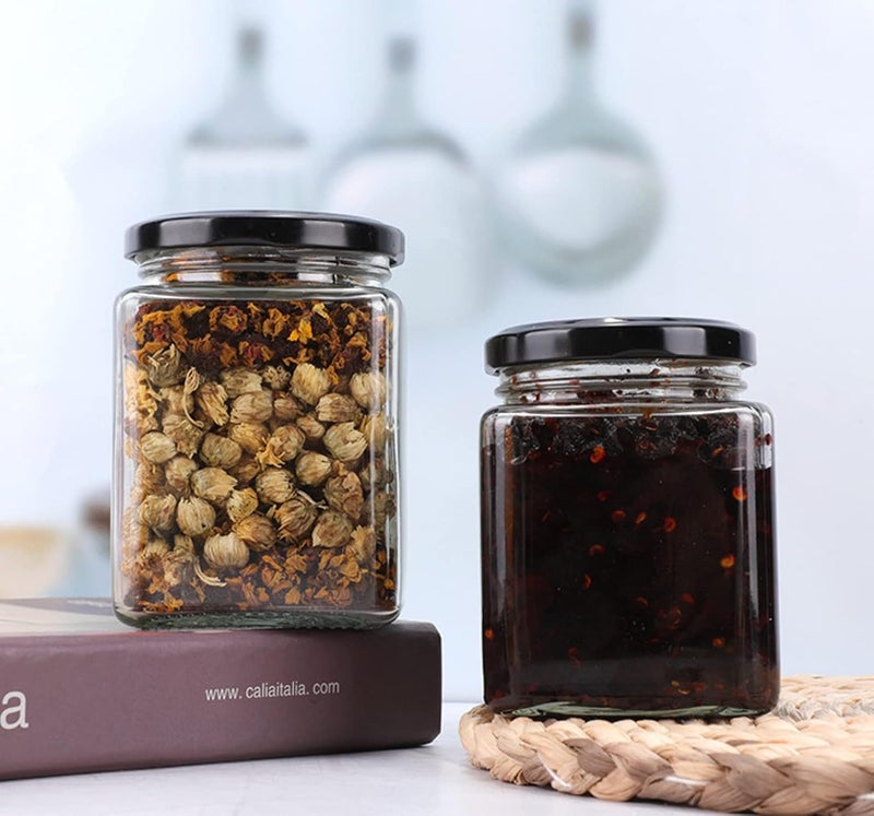 FUFU square jar with black sealed metal regular lid (4oz/100ml), sealed transparent glass jar, used as dessert, coffee beans, seasoning, honey, jam, jelly, total 12 jars (100ML) - Image 4