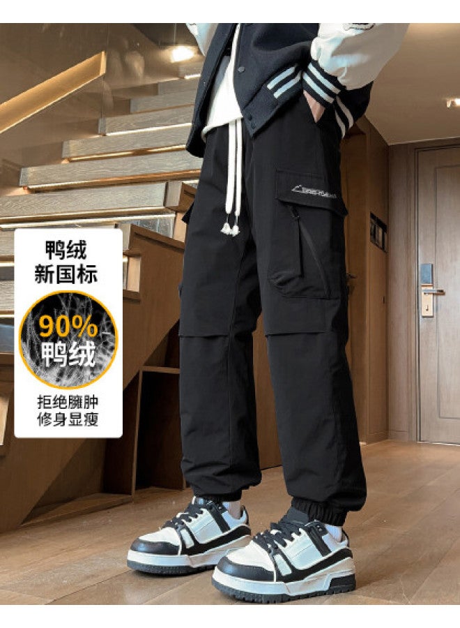 YaYa Winter Men's Youth Casual Fashion Down Pants Comfortable Elastic Waist Warm Cuffed Down Pants - Image 1