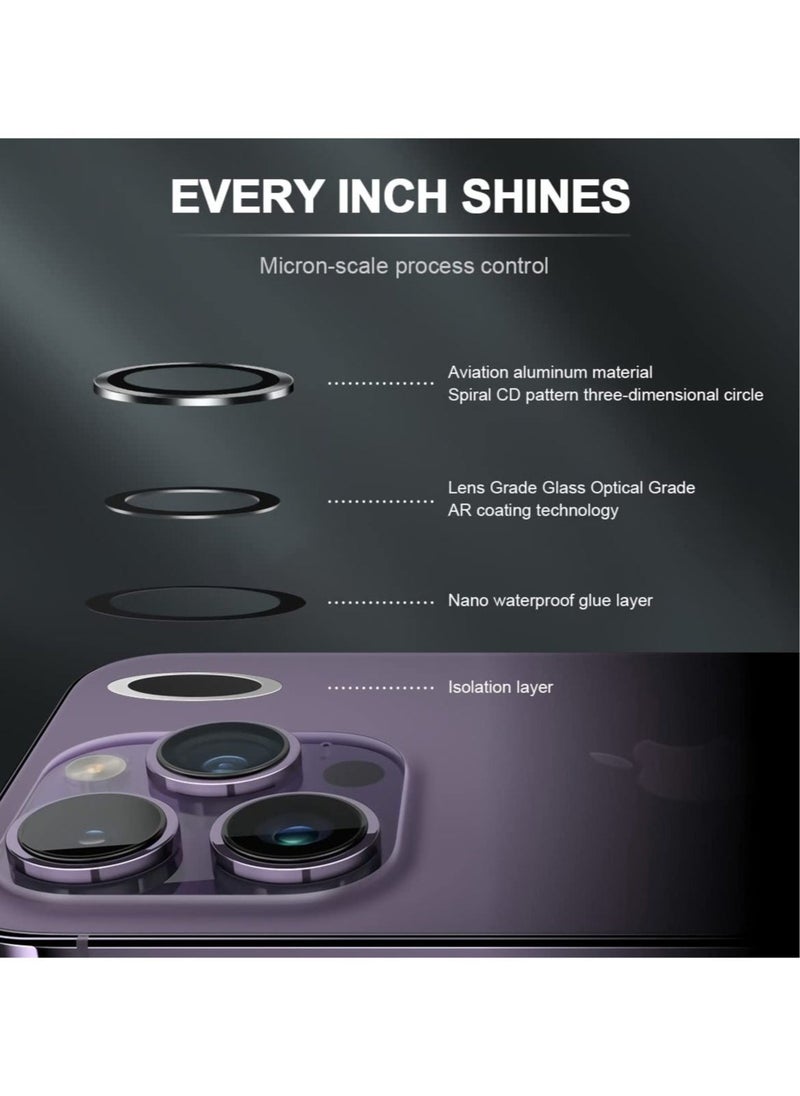 Raxoom Camera Lens Protector for iPhone 14 Pro/14 Pro Max, Anti-Scratch HD Tempered Glass Metal Ring Camera Screen Protector, Easy Installation Lens Protective Cover Film for iPhone14 Pro/14 Pro Max - Image 2