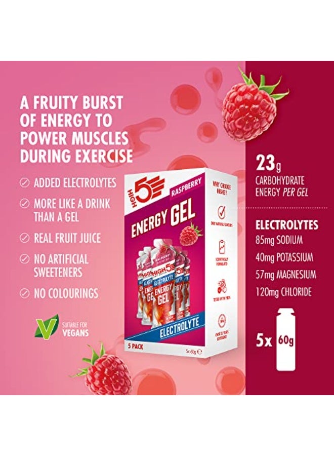 High5 Energy Gels with Electrolytes - Quick Release Sports Gels for Peak Performance - Natural Fruit Juice & Caffeine-Free - Energy Boost for Running, Cycling, Endurance (Raspberry, 5 x 60g) - Image 2