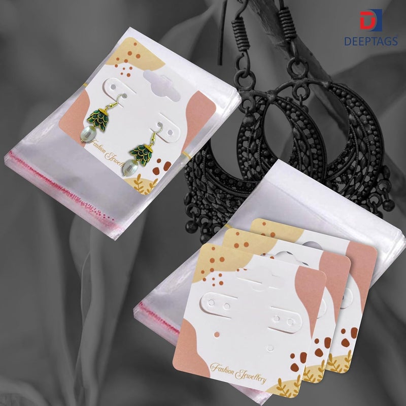 DEEPTAGS Jewellery Display Card with Transparent Plastic Bags for Bracelet, Earring, Jewelry, Necklace, Studs - Cream & White, 200 PCS - Image 3