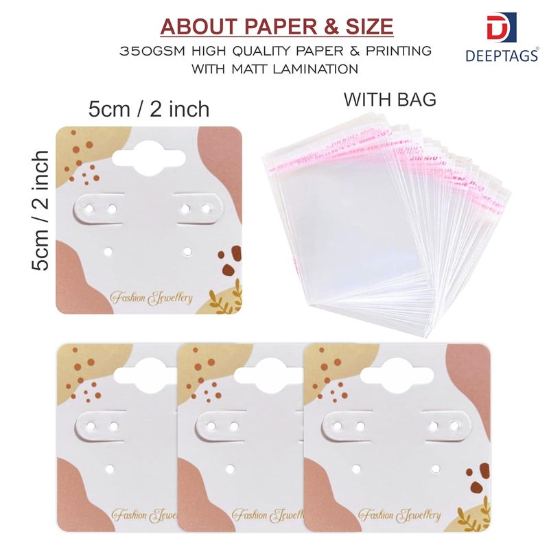 DEEPTAGS Jewellery Display Card with Transparent Plastic Bags for Bracelet, Earring, Jewelry, Necklace, Studs - Cream & White, 200 PCS - Image 2