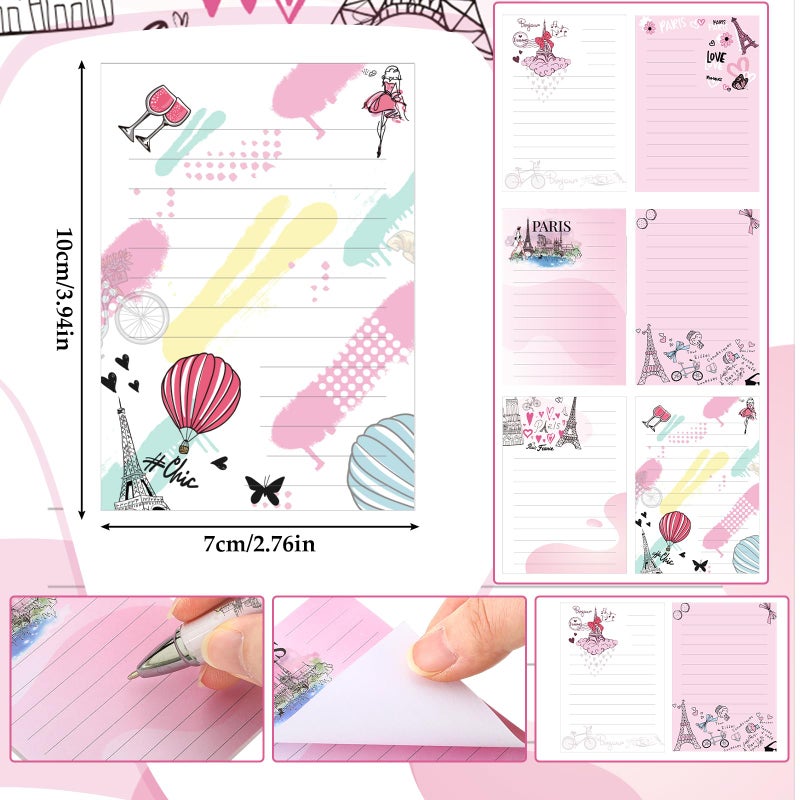 Gilprop 24 Pcs Paris Gifts Set Paris Notepads with Pens Cute Self Stick Notes Pens for Lover Sticky Notes Ballpoint Bulk for Traveler Birthday Party Gifts(Pink) - Image 3