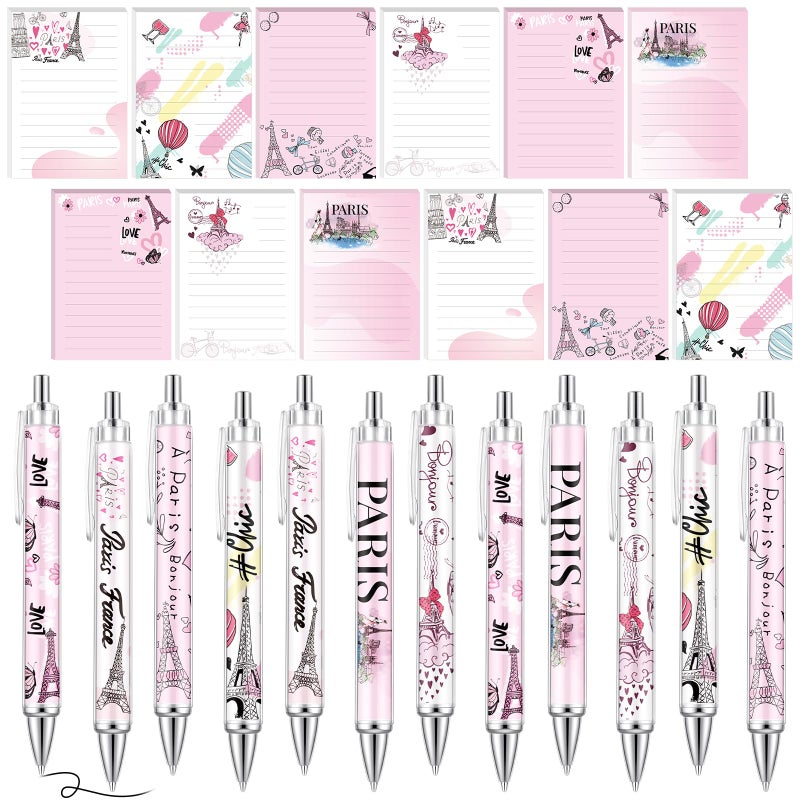 Gilprop 24 Pcs Paris Gifts Set Paris Notepads with Pens Cute Self Stick Notes Pens for Lover Sticky Notes Ballpoint Bulk for Traveler Birthday Party Gifts(Pink) - Image 1