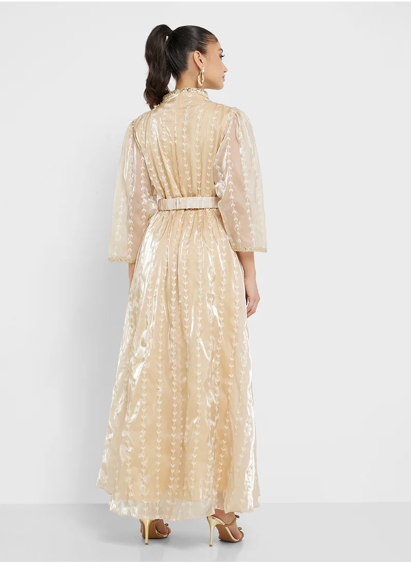 هيا كلوزيت Belted V-Neck Moroccan Dress