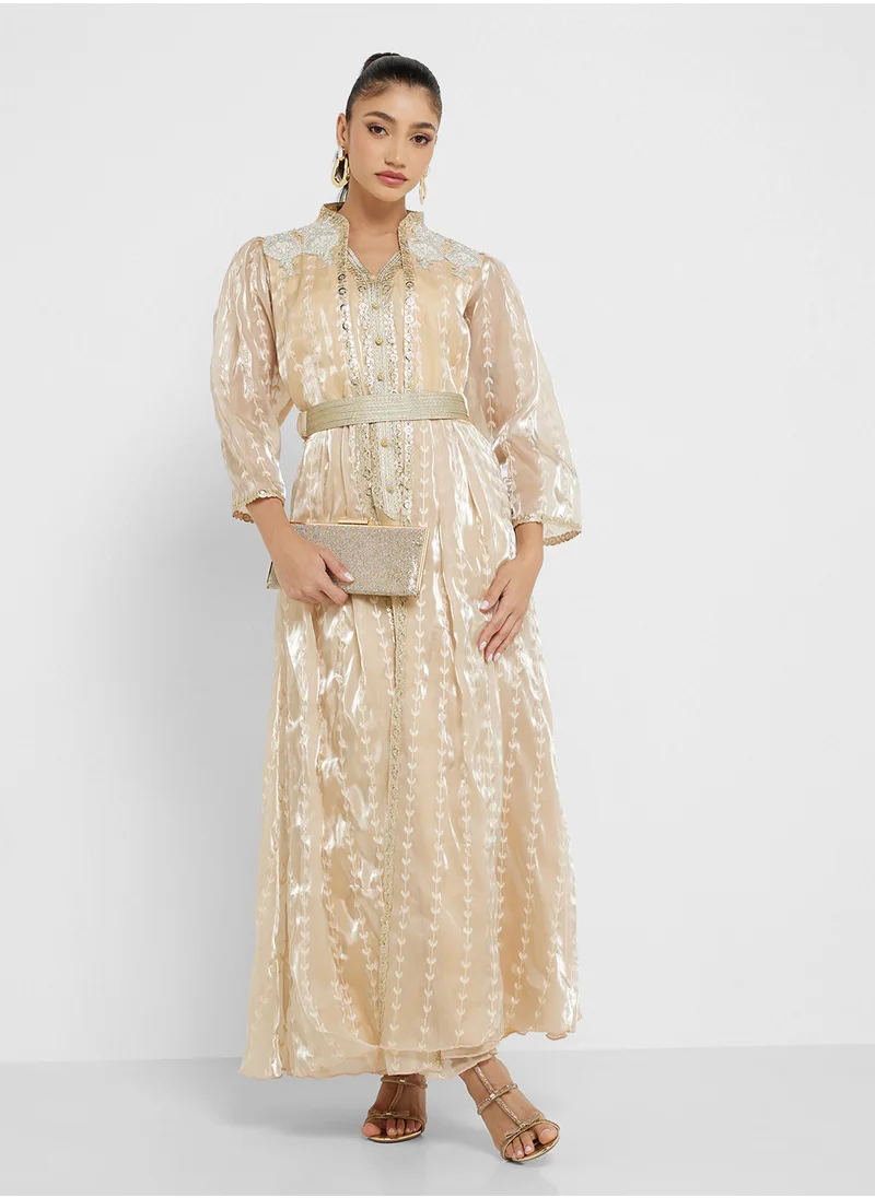 هيا كلوزيت Belted V-Neck Moroccan Dress