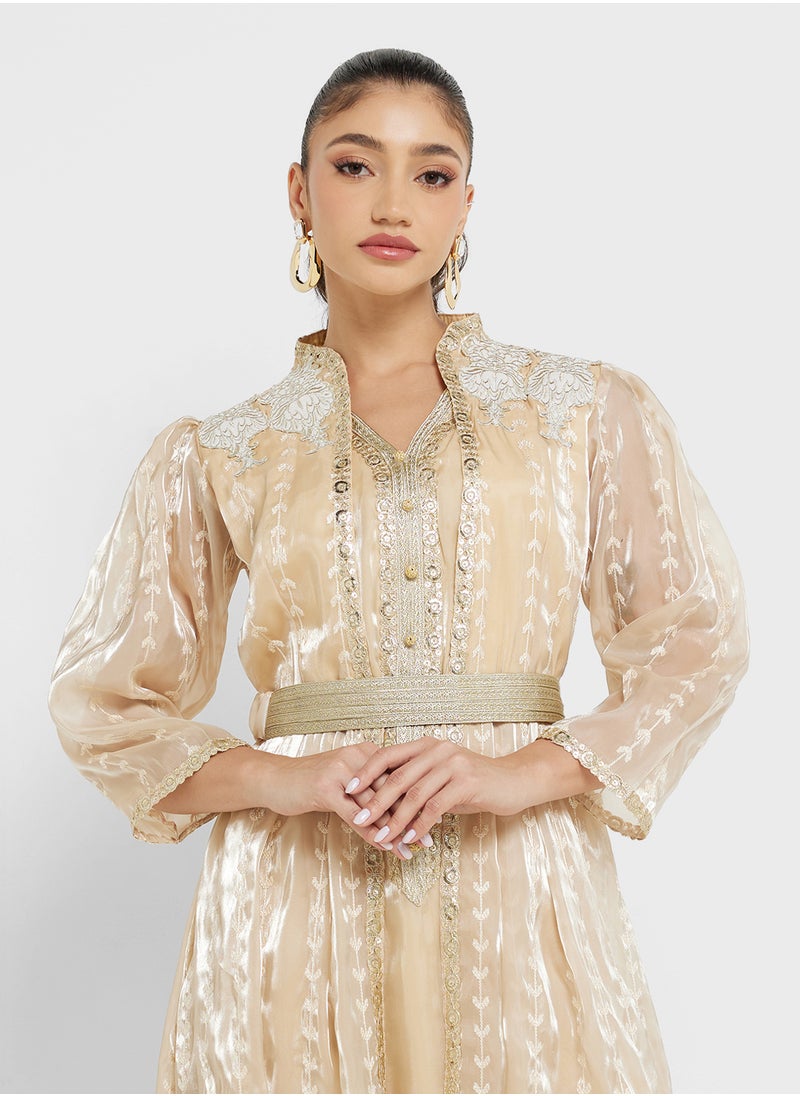 hayas closet Belted V-Neck Moroccan Dress  - Image 3