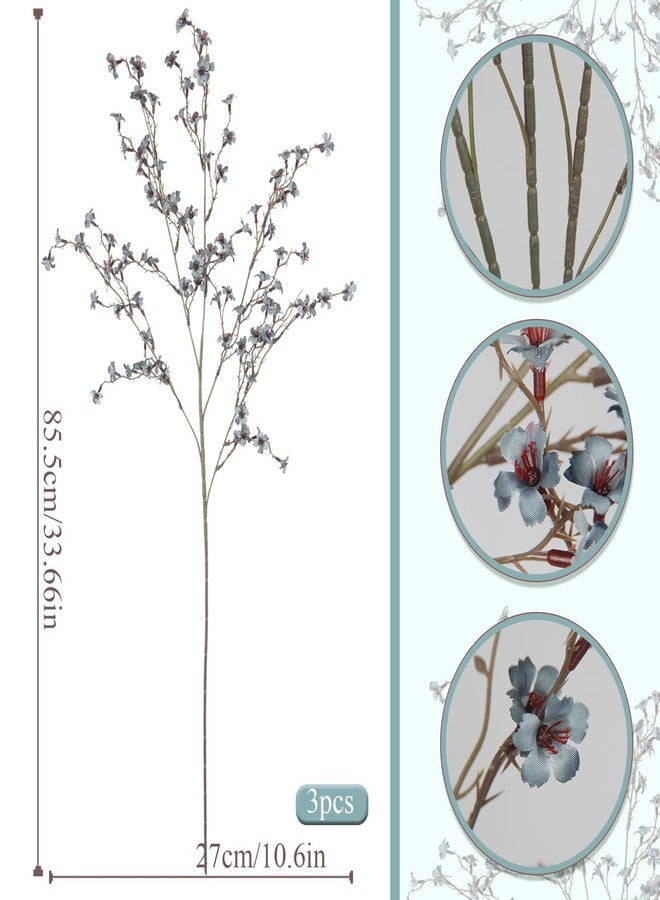GhuaH 3 Pcs Cherry Blossom Branches Artificial Flowers for Spring Summer Indoor Decoration Faux Cherry Blossom Long Stems Dusty Blue Silk Fake Flowers for Tall Vase Arrangements Home Wedding Table - Image 2
