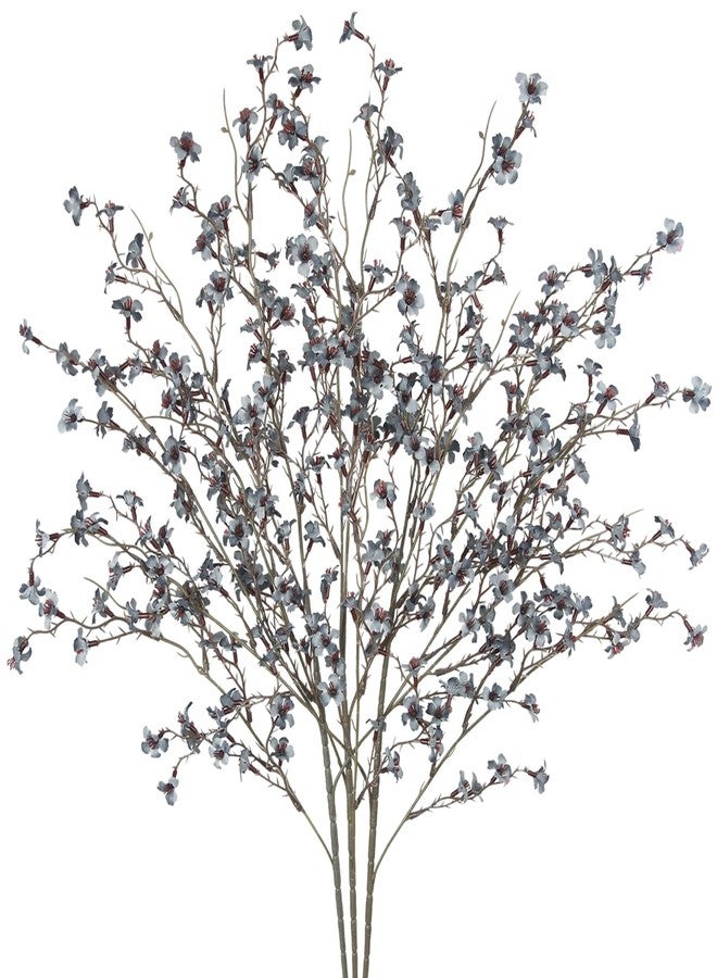 GhuaH 3 Pcs Cherry Blossom Branches Artificial Flowers for Spring Summer Indoor Decoration Faux Cherry Blossom Long Stems Dusty Blue Silk Fake Flowers for Tall Vase Arrangements Home Wedding Table - Image 1