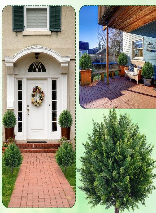 FONYICK 24.8'' Artificial Cedar Topiary Ball Trees, Set of 2 Fake Cypress Bushes Shrubs with Spikes UV Resistant Evergreen Faux Cypress Tree Plants for Planters Front Porch Outside Spring Garden Decor - Image 2