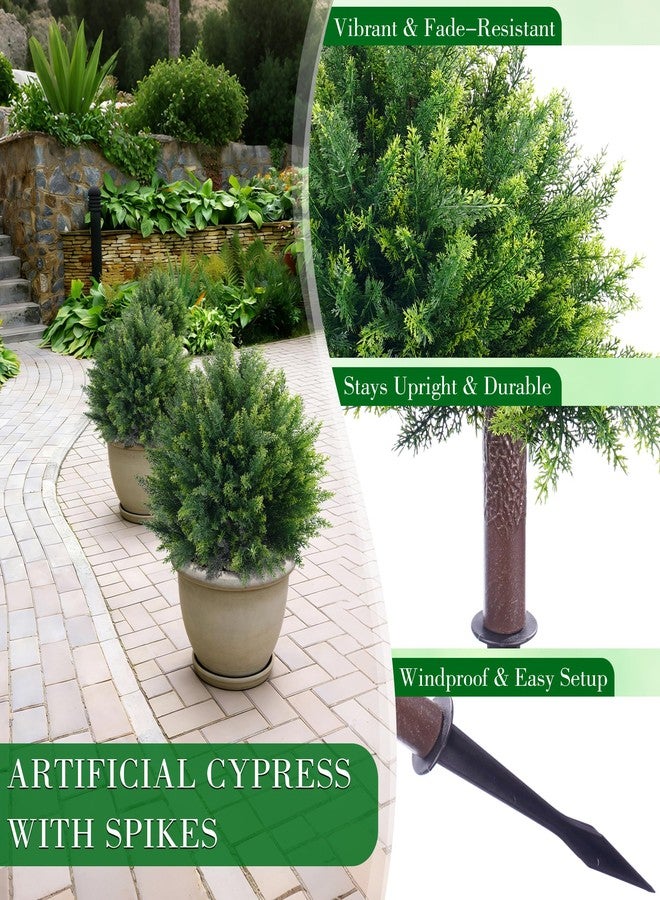 FONYICK 24.8'' Artificial Cedar Topiary Ball Trees, Set of 2 Fake Cypress Bushes Shrubs with Spikes UV Resistant Evergreen Faux Cypress Tree Plants for Planters Front Porch Outside Spring Garden Decor - Image 4