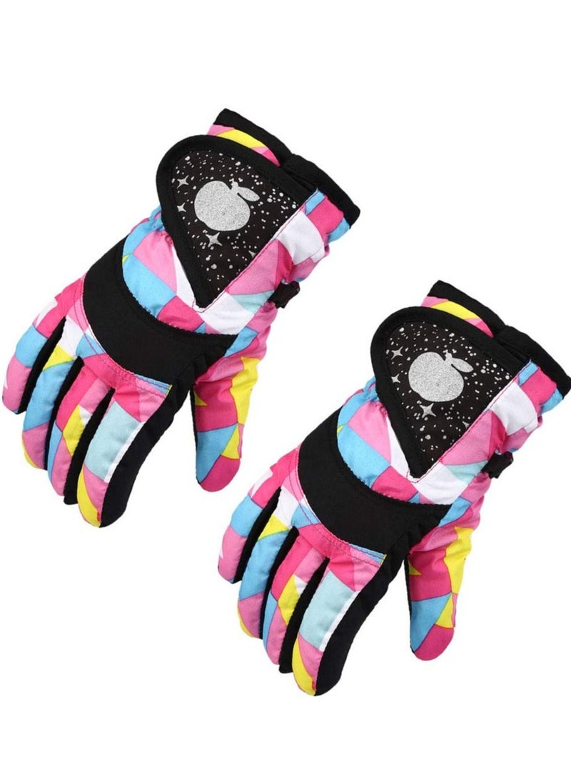 Y&D Kids Snow Gloves, Waterproof Winter Gloves with Adjustable Buckle for Girls Boys Outdoor Gift (Pink) - Image 1