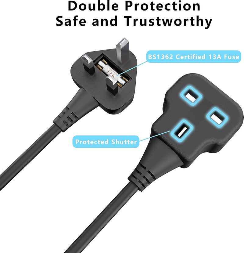 UK Plug Extension Cord 1 Gang 3250W Power Extension Socket with Pure Copper Wiring & Fireproof Protection Extension Cable Outdoor Extension Lead 3 Metre - Image 5