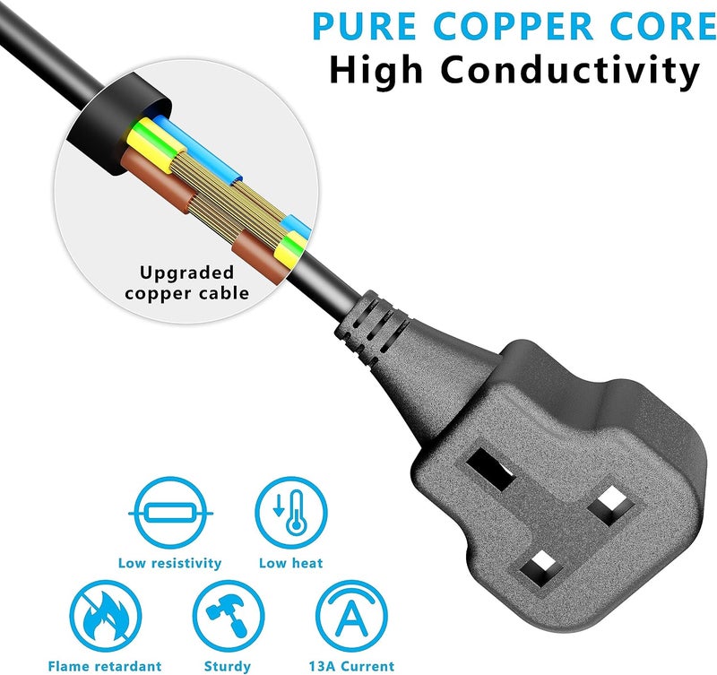 UK Plug Extension Cord 1 Gang 3250W Power Extension Socket with Pure Copper Wiring & Fireproof Protection Extension Cable Outdoor Extension Lead 3 Metre - Image 4