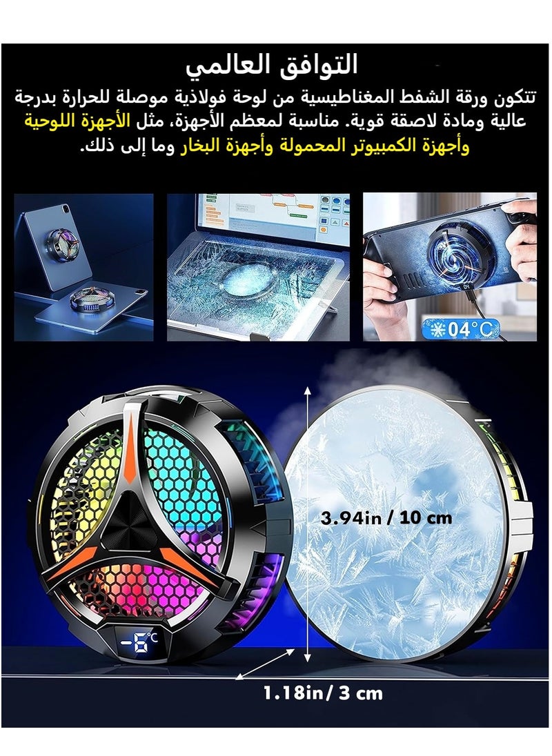 Kiboule iPad Cooler Magnetic Tablet Fan Cooler with LED Display for MacBook/Samsung Tab,Universal Semiconductor Radiator for Desk Work Gaming Streaming Live Watch Movie Black  - Image 2