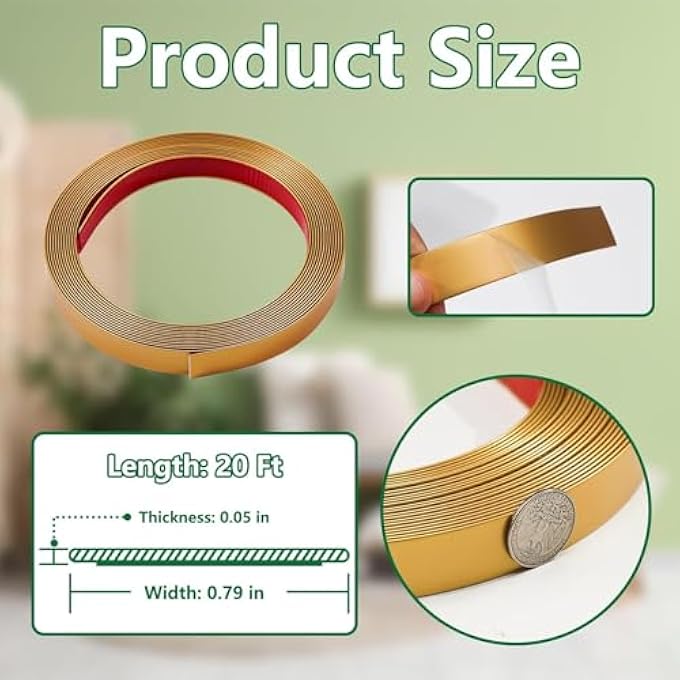 0.8IN  20FT PEEL AND STICK TRIM MOLDING,FLEXIBLE WATERPROOF WALL TRIM SELF ADHESIVE FOR WINDOW FRAME, WALLS EDGES, MIRROR FRAME COPPER - Image 3