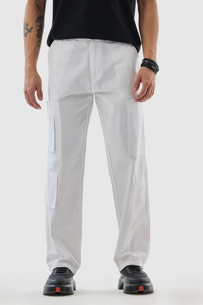 SNITCH White Solid Regular Fit Streetwear Cargo