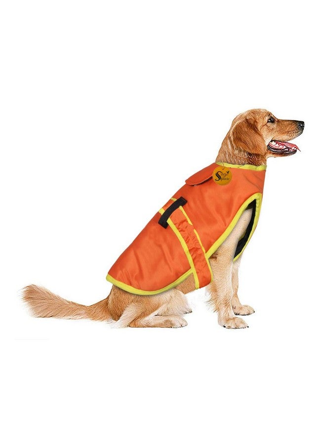 سايج سكوير معطف شتوي فاخر للكلاب دافئ للغاية مطبوع عليه معطف سميك من الصوف للكلاب مع هودي للطقس البارد (صغير إلى متوسط) (16 بوصة) (برتقالي) - Image 1