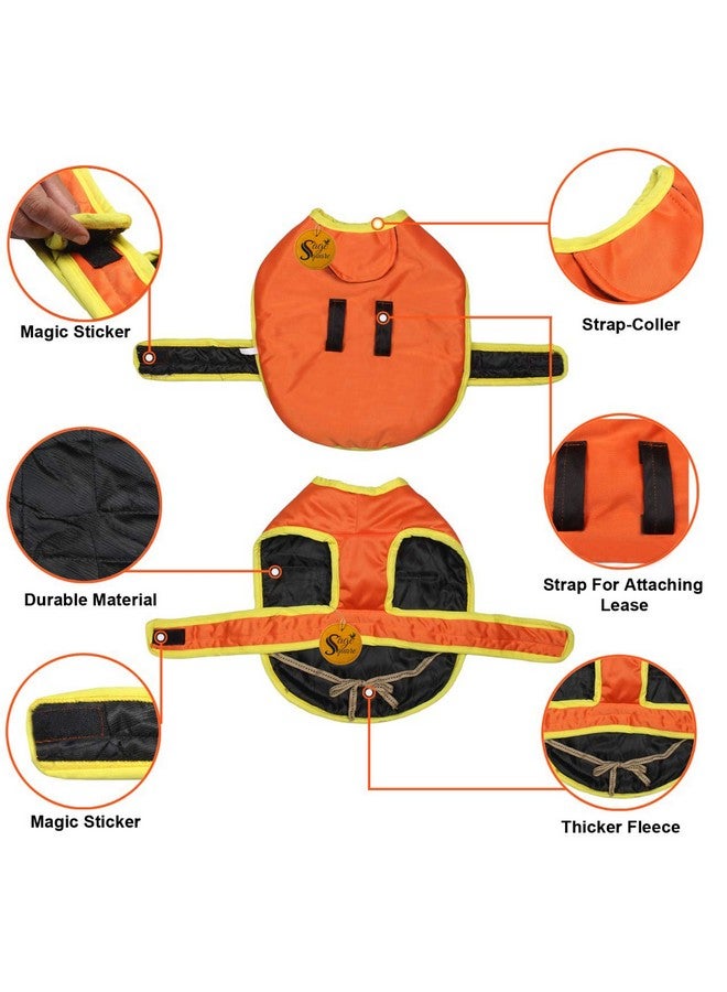 سايج سكوير معطف شتوي فاخر للكلاب دافئ للغاية مطبوع عليه معطف سميك من الصوف للكلاب مع هودي للطقس البارد (صغير إلى متوسط) (16 بوصة) (برتقالي) - Image 3