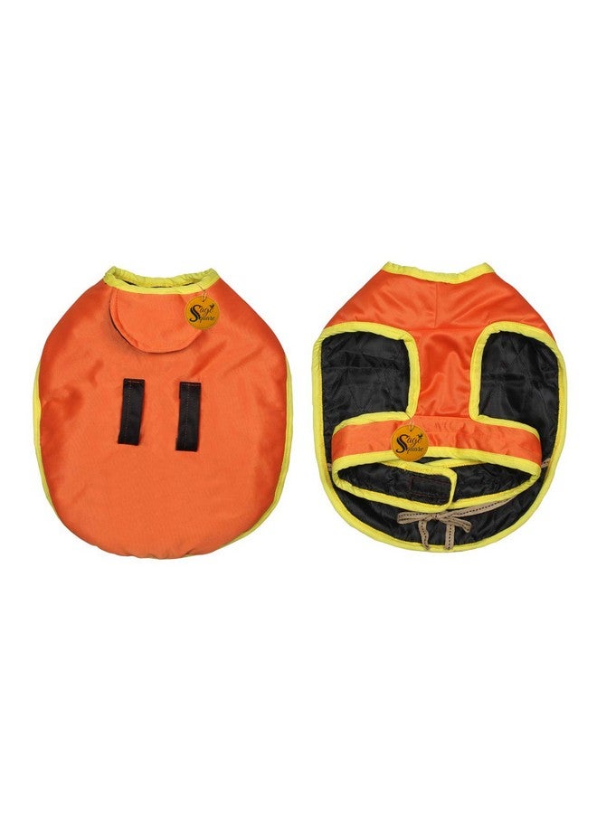سايج سكوير معطف شتوي فاخر للكلاب دافئ للغاية مطبوع عليه معطف سميك من الصوف للكلاب مع هودي للطقس البارد (صغير إلى متوسط) (16 بوصة) (برتقالي) - Image 4