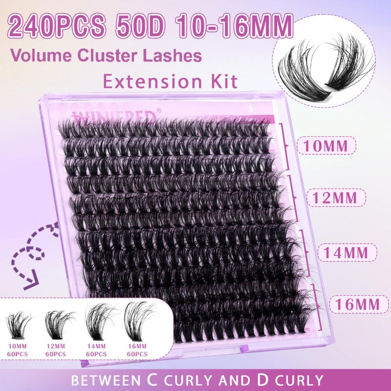 Winifred Lash Extension Kit Lash Clusters Thick Individual Lashes 10-16mm Eyelashes Extension Kit 50D Wispy Mink Lash Kit Cluster Lashes with Lash Bond and Seal by Winifred - Image 2