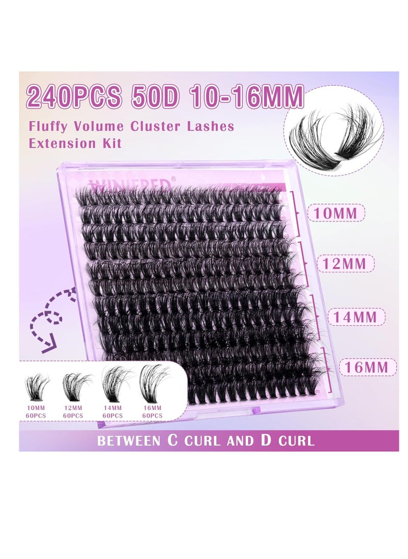 Winifred - Fluffy Lash Extension Kit Lash Clusters Thick Individual Lashes 10-16mm Eyelashes Extension Kit 50D Wispy Mink Lash Kit Cluster Lashes with Lash Bond and Seal by Winifred - Image 1