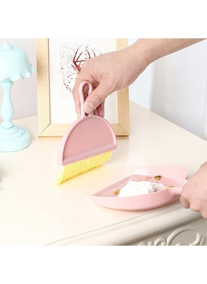 NIBEMINENT - Mini Dustpan Brush Set Compact Multifunctional Table Cleaner Small Broom Dust Pan for Keyboard Cleaning Pink - Image 1