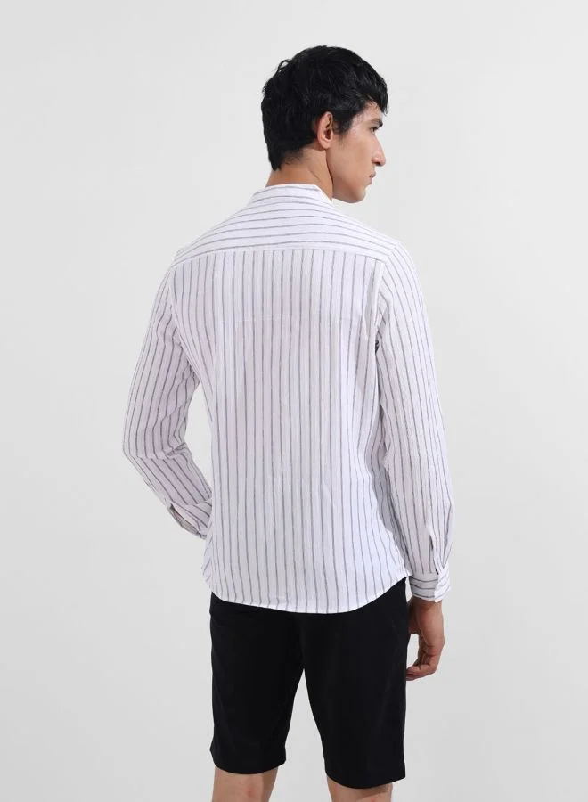 The Indian Garage Co Men Regular Fit Striped Mandarin Collar Full Sleeves Shirt