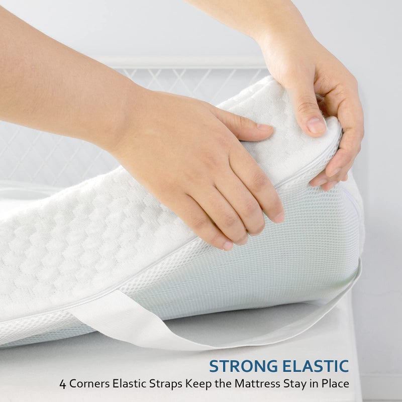 Moonsea غطاء مرتبة مونسيا (غطاء فقط) حجم توين، 3-4 بوصة بغطاء سحاب مصنوع من الفيسكوز من البامبو لمرتبة اللاتكس، غطاء مرتبة ميموري فوم قابل للإزالة مع أحزمة - Image 5
