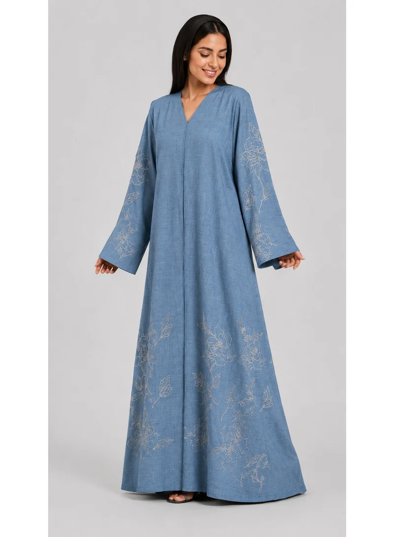 Reem Abayas Women's Powder Blue Abaya with Matching Sheila