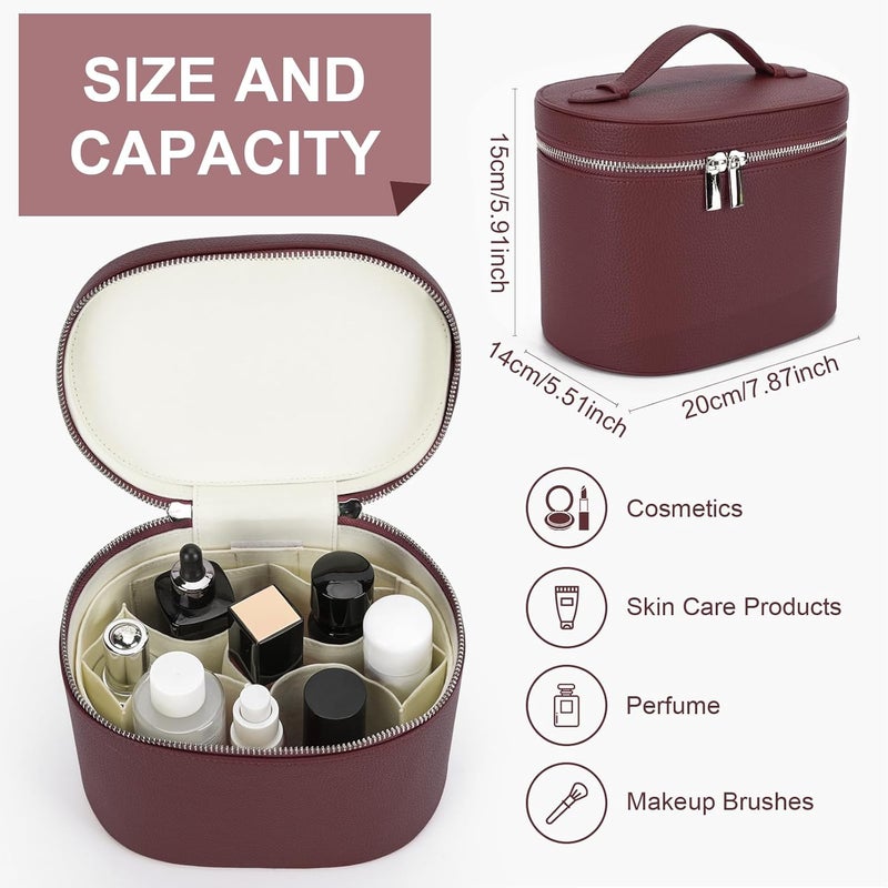 YFGBCX Makeup Bag Vanity Case with Removable Divider Travel Toiletry Bag Portable Cosmetic Bag Makeup Organizer Case, Burgundy - Image 3