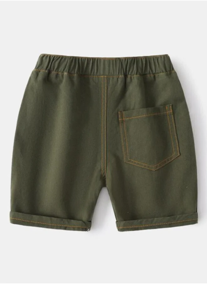 YUNIQEE Green Regular Fit Mid Rise Solid Denim Shorts