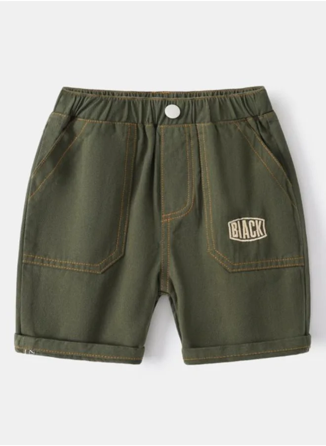YUNIQEE Green Regular Fit Mid Rise Solid Denim Shorts