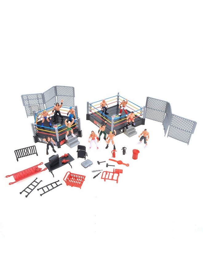 PowerTRC PowerTRC 32 Pieces Wrestling Toys, Wrestler Play Set with 2 Wrestle Rings (Hexagon & Square), 12 Wrestlers, 18 Accessories, Toy Figures Cake Topper Birthday Party Decoration Gift Toy for Kids  - Image 4